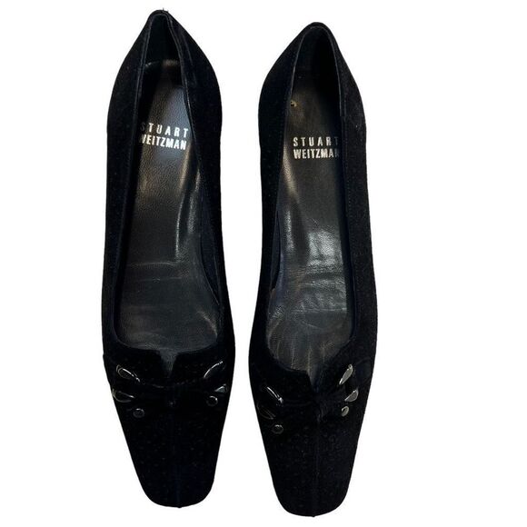 Stuart Weitzman Women's Suede Leather Kitten Heel Pump Dress Shoes Black Size 5 - Picture 2 of 10